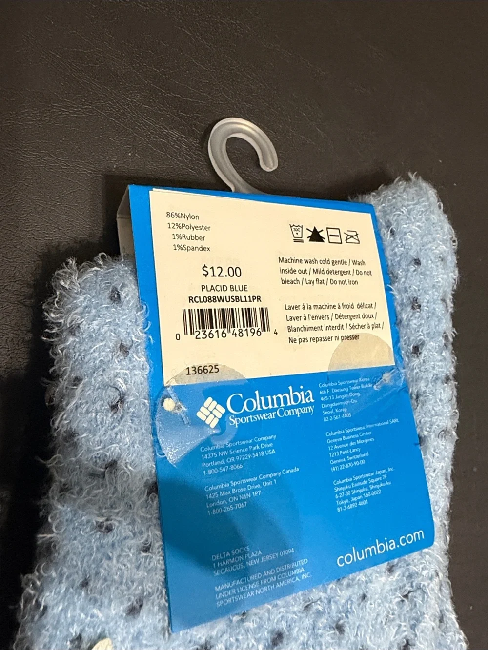 Columbia Light Blue & Charcoal Fuzzy Crew Socks